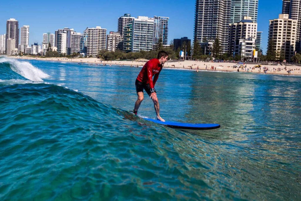 Surfing at Surfers Paradise Beach